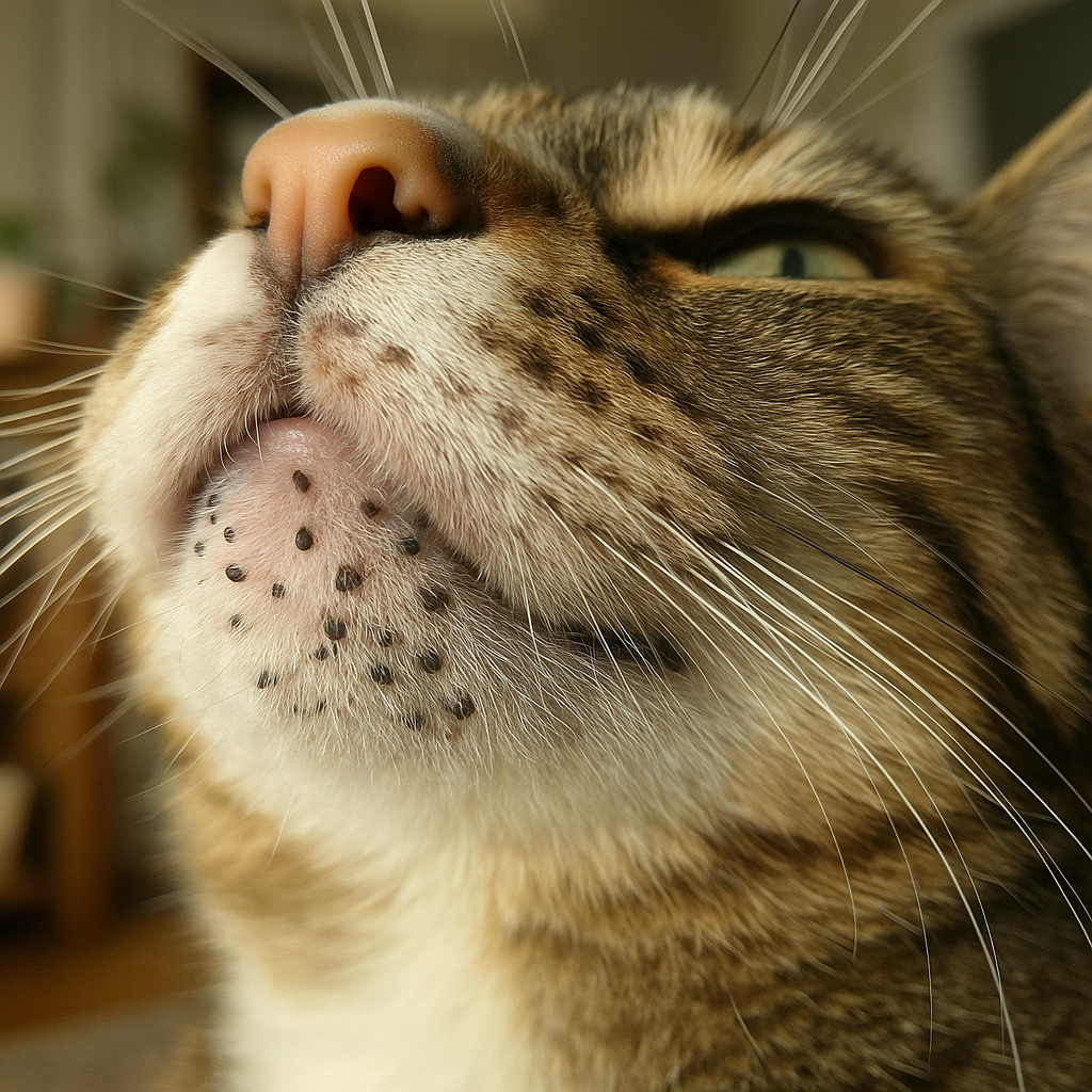 Acné du chat : reconnaître les boutons noirs sur le menton