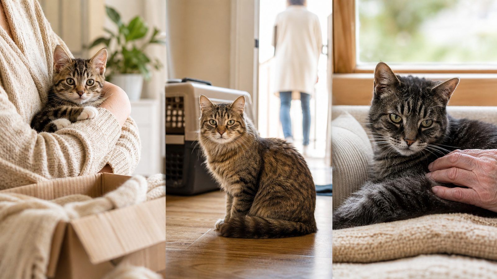 Trois cas concrets : chaton adopté, chat adulte trouvé, chat senior