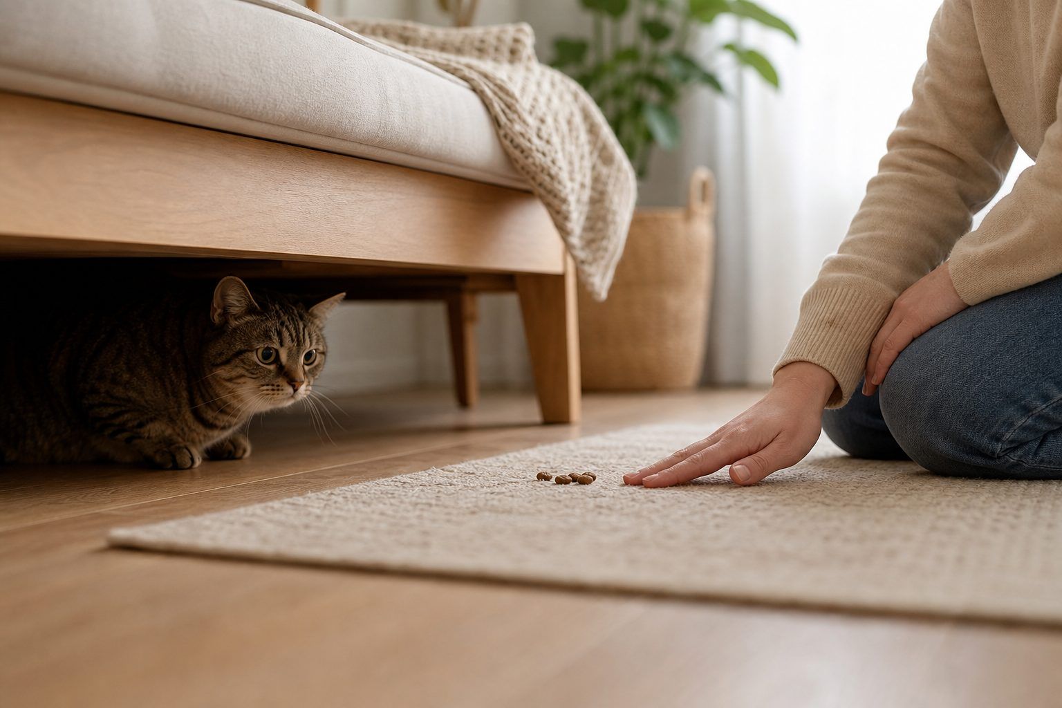 Attirer un chat qui a peur sans ajouter de bruit