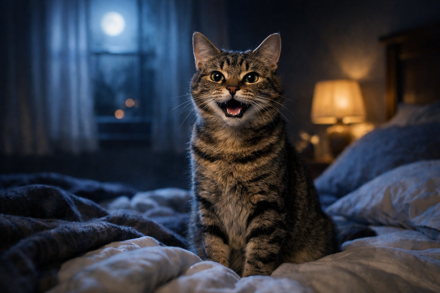 Chat qui miaule la nuit : 6 causes et comment y remédier