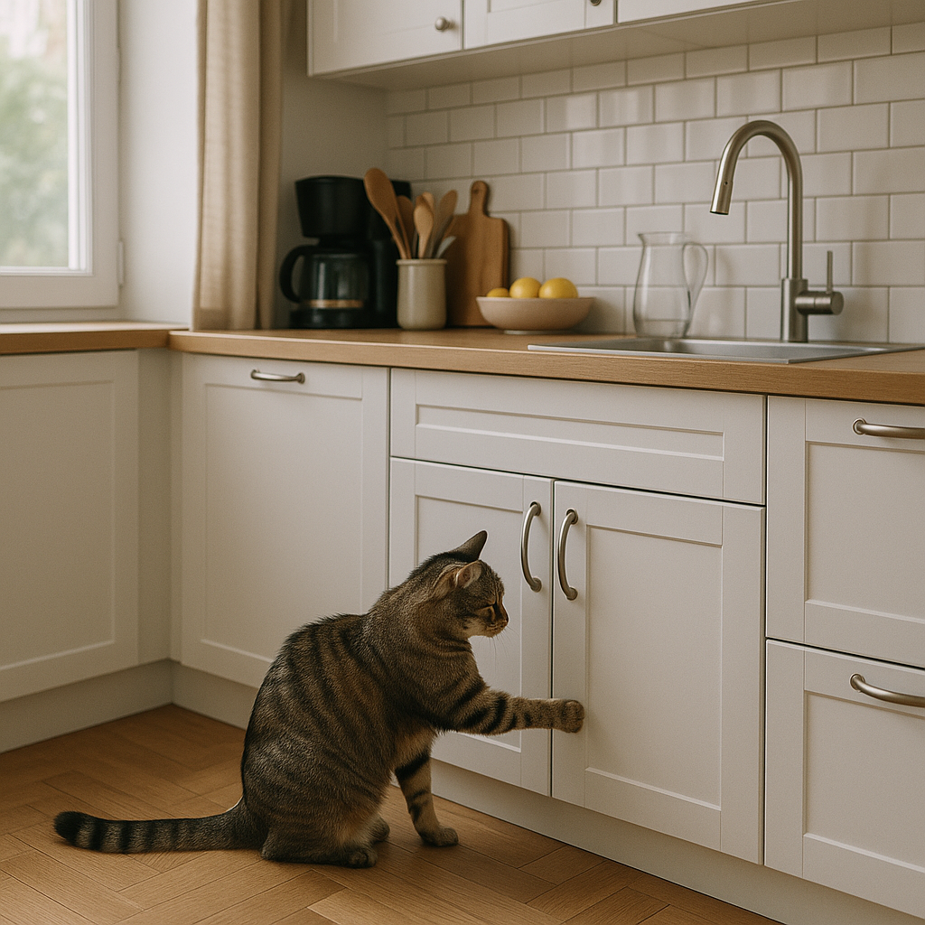 Chat qui ouvre les placards : comment canaliser ce comportement
