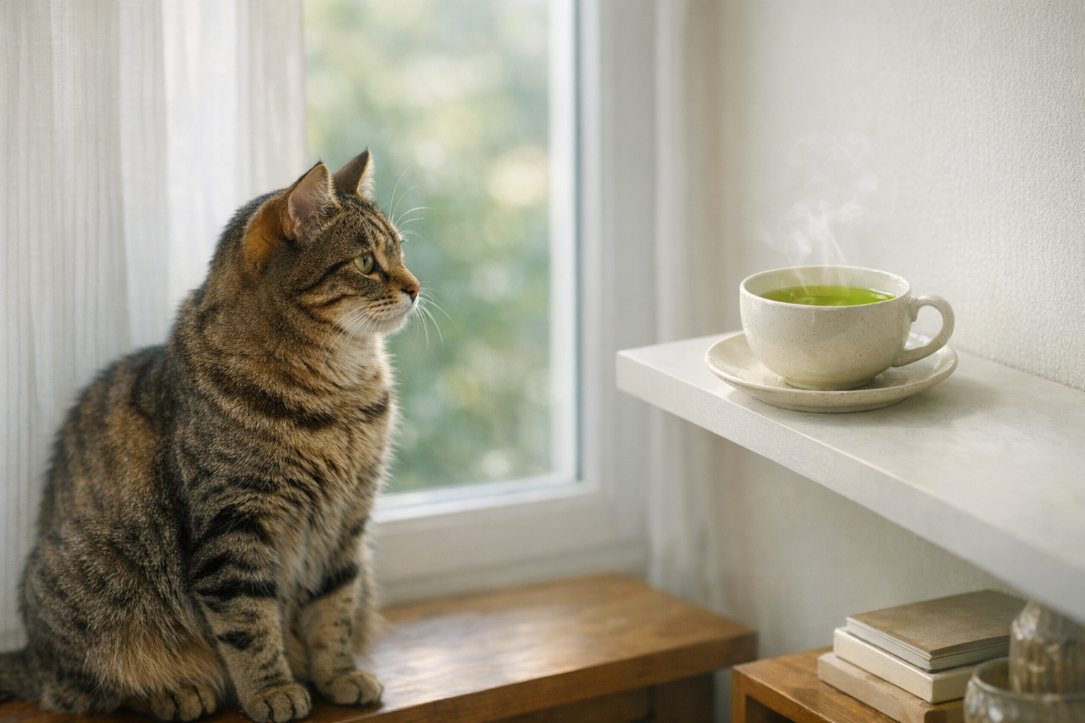 Chats et thé vert : rituels zen sans danger
